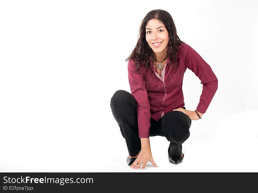 A woman over white background. A woman over white background.