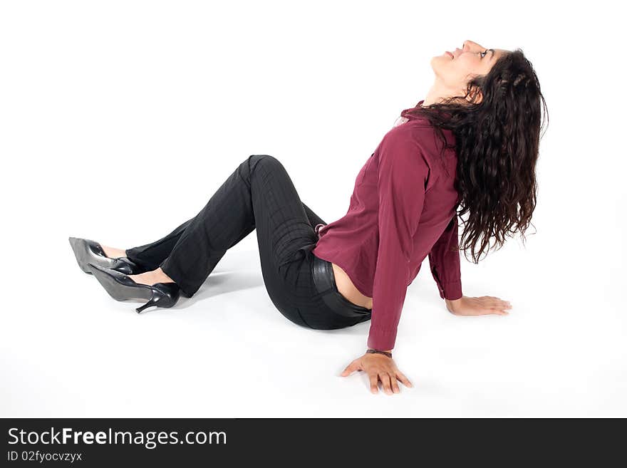 A woman over white background. A woman over white background.