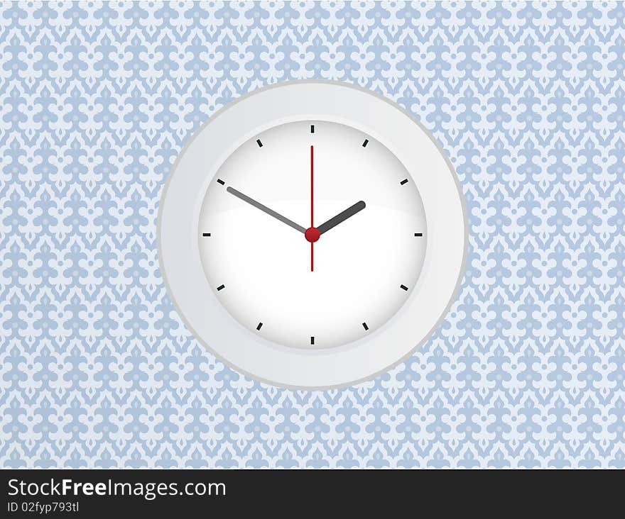 Wall clock isolated on seamless light blue background wall