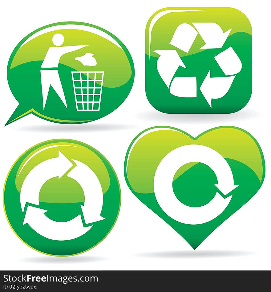 Set of recycle icons in different shapes