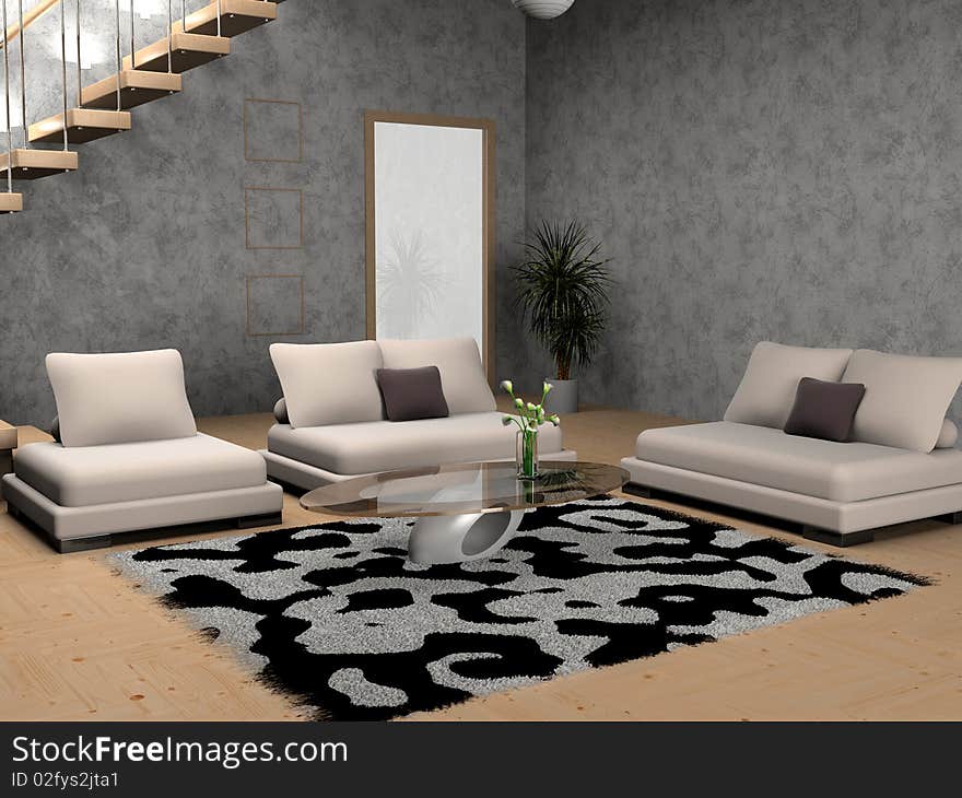 Modern interior of living room 3D