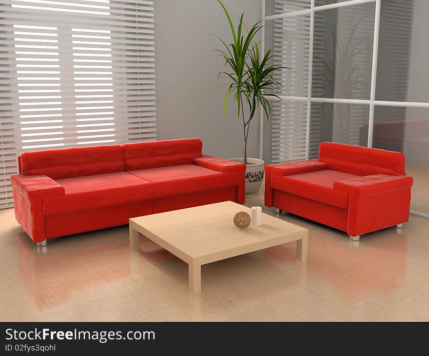 Modern interior of living room 3D