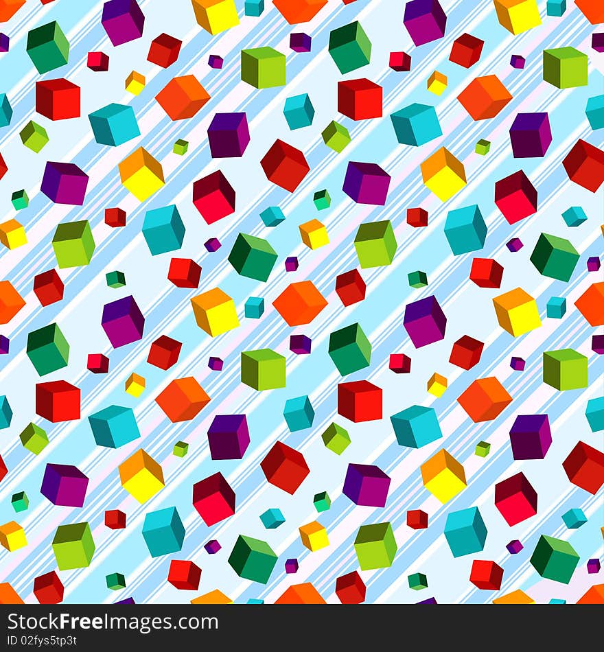 Seamless striped diagonal pattern with colorful volume cubes