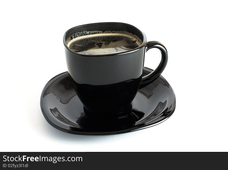 Black cup of coffee isolated on white background