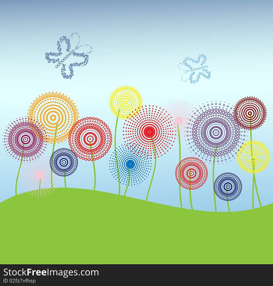 Background with flowers in the meadow. Vector.