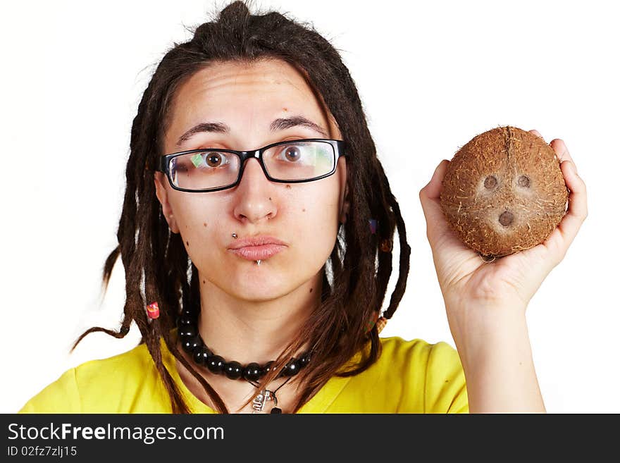 Girl With Cocount On Hands