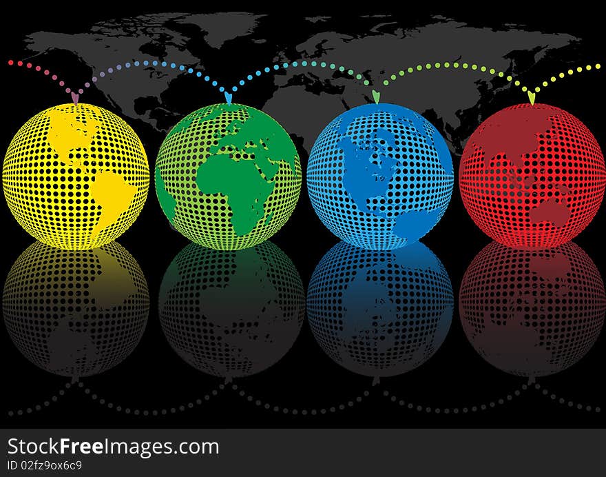 Globe in four color variations. Vector.