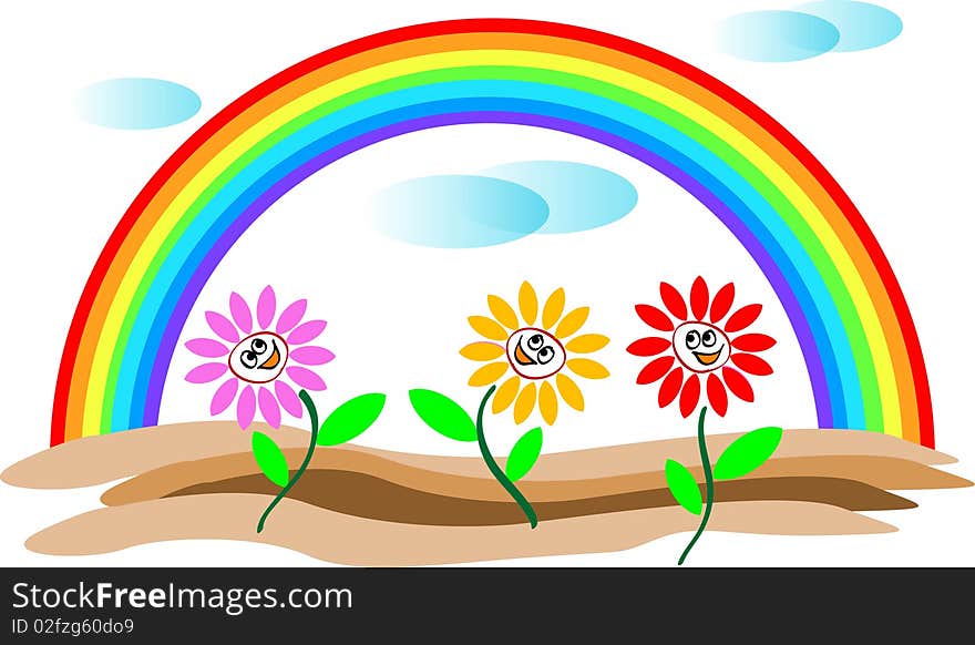 Flowers with rainbow drawing image