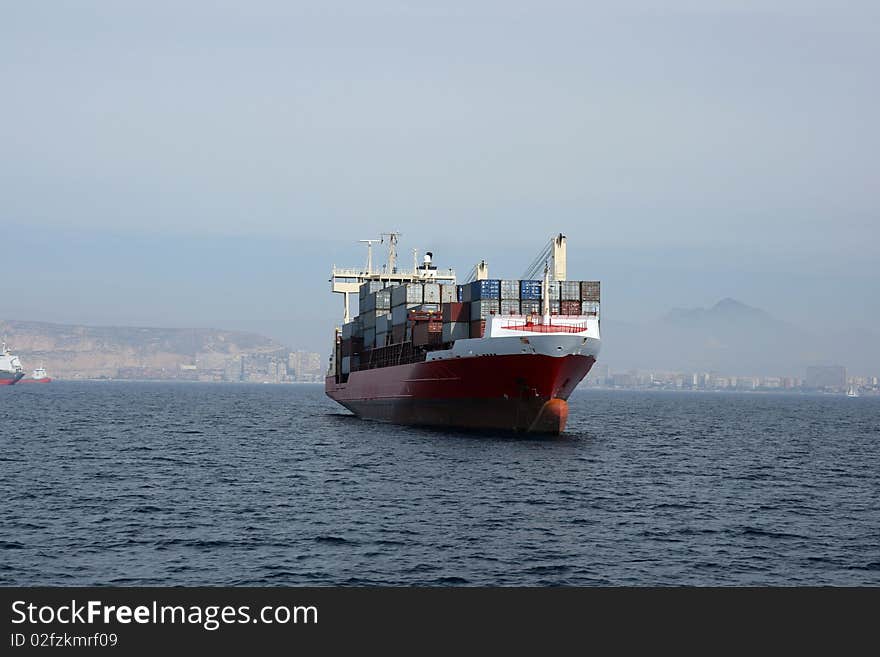 Container ship anchored