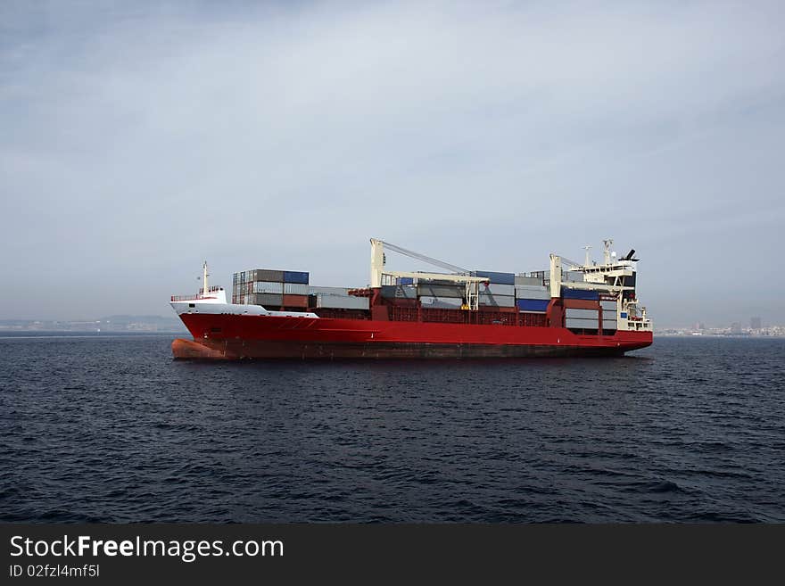 Container ship anchored