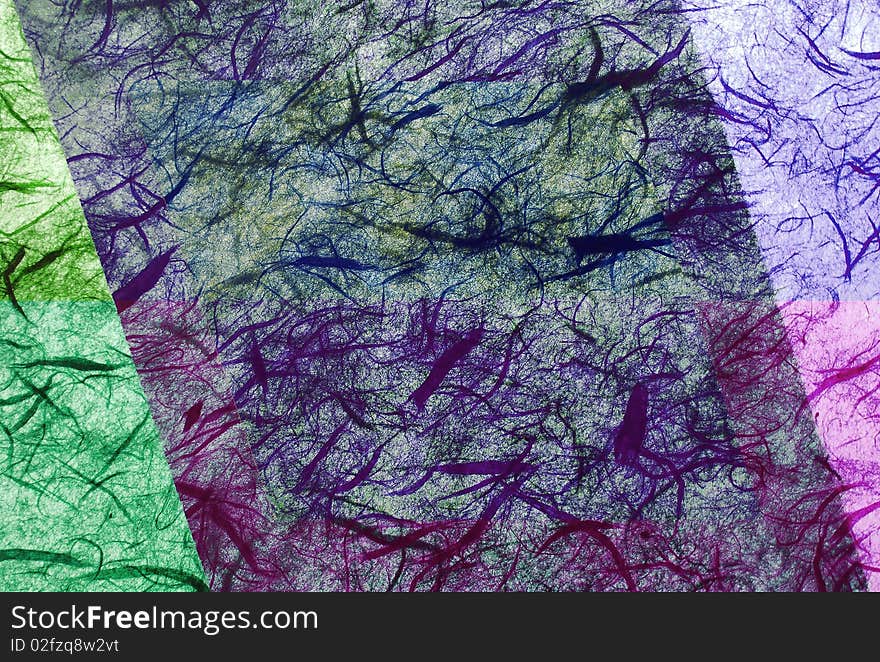 Mulberry paper background in shades of green and purple. Mulberry paper background in shades of green and purple.