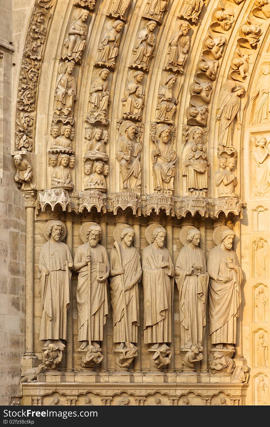 Bas reliefs on the main entrance of Notre Dame de Paris church - France. Bas reliefs on the main entrance of Notre Dame de Paris church - France