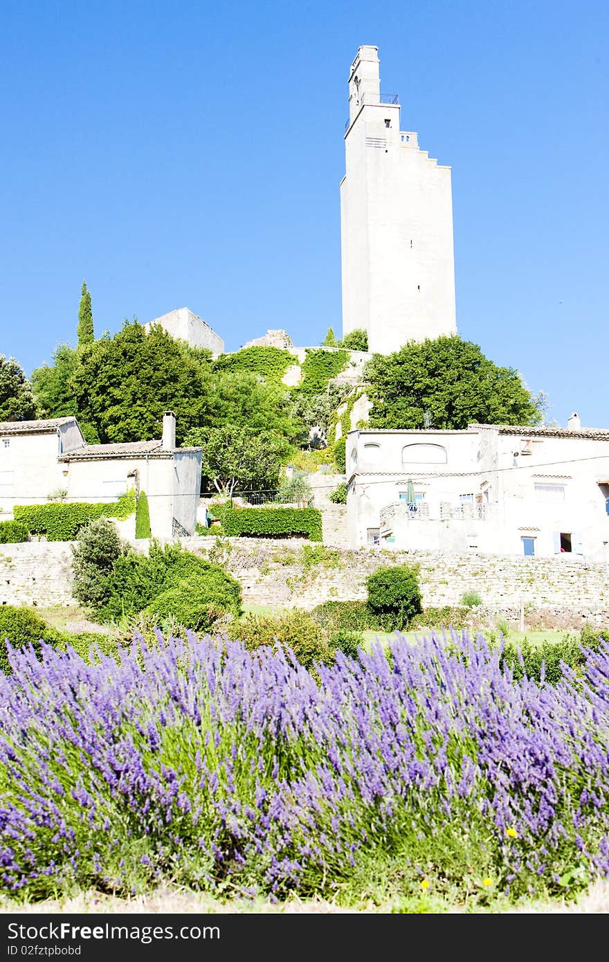 Chamaret with lavender field, Drome Department, Rhone-Alpes, France. Chamaret with lavender field, Drome Department, Rhone-Alpes, France