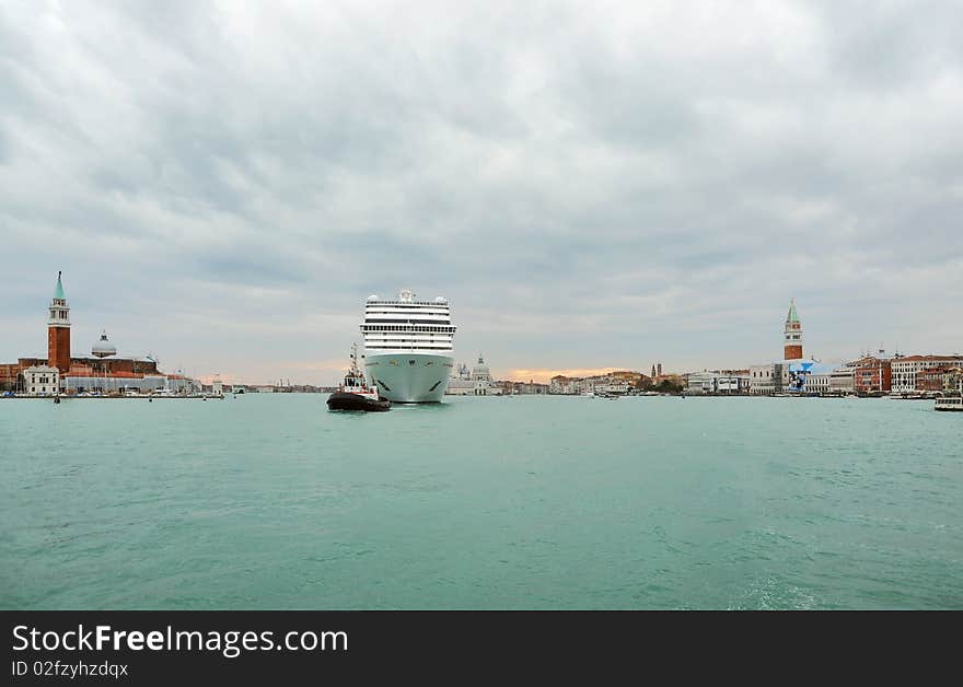 Cruise Ship in the Venitian Lagoon. Cruise Ship in the Venitian Lagoon