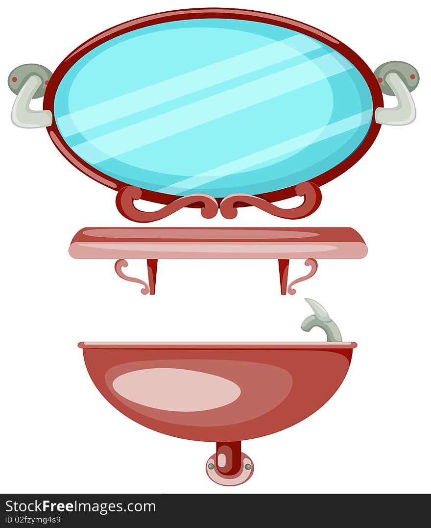 Illustration of isolated shelf in a bathroom with mirror and sink