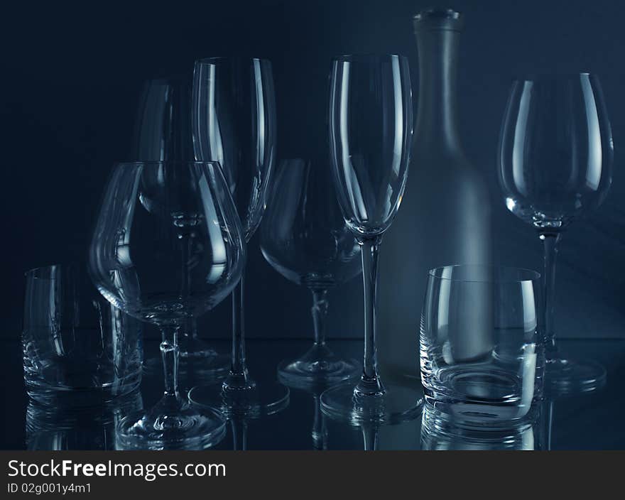 Wineglasses on a mirror table