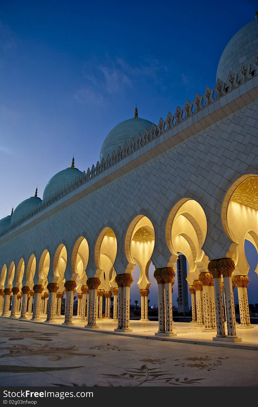 View of the rhythmic arches at a mosque