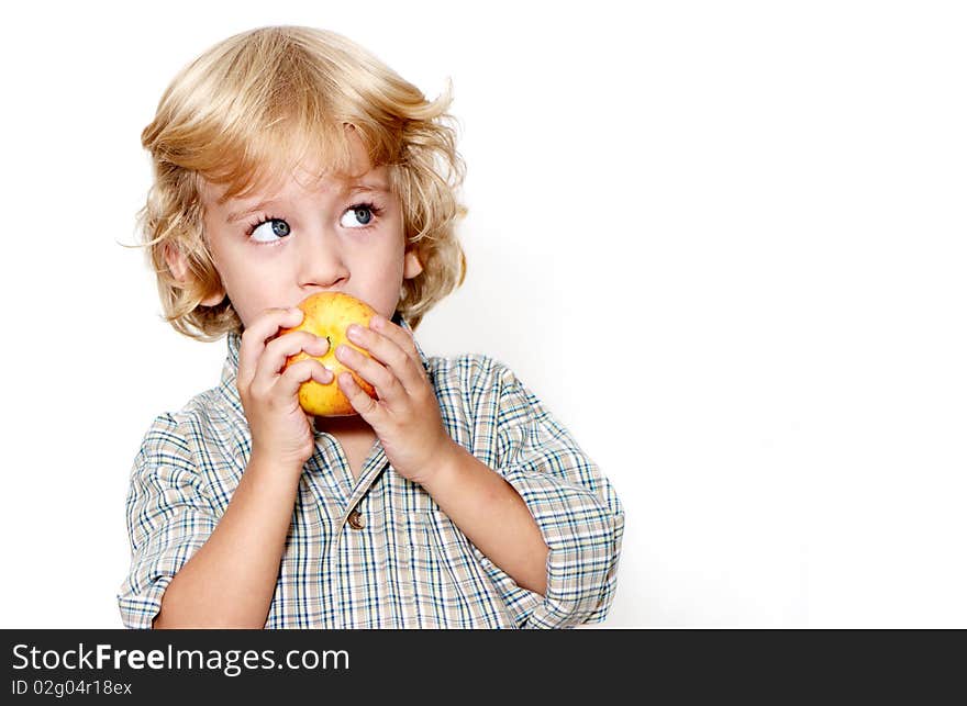 Portrait of the little boy on a light background