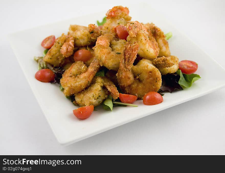 Fried Shrimp platter on a white plate