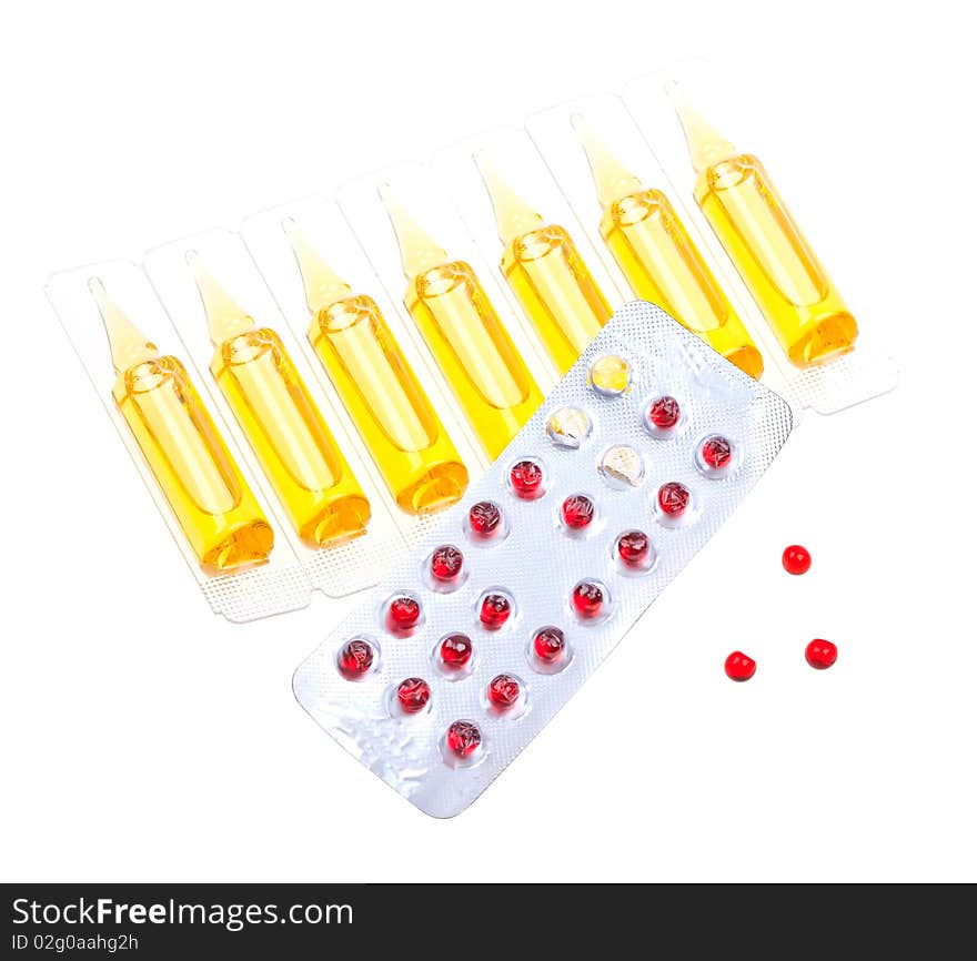 Close-up medicaments pills isolated on white background