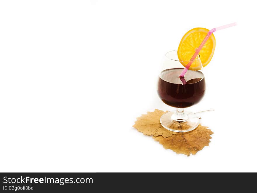 Glass with wine on a white background