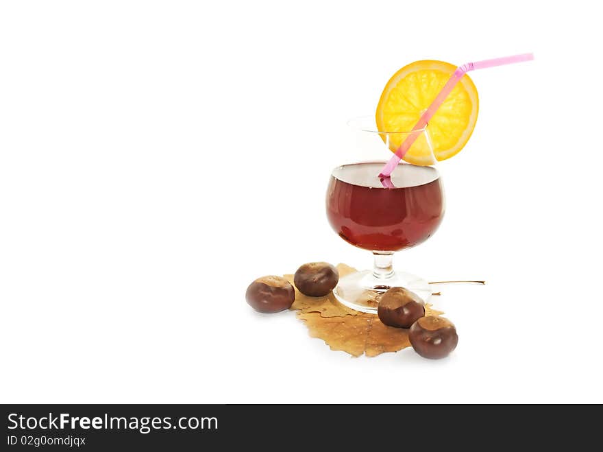 Glass with wine on a white background