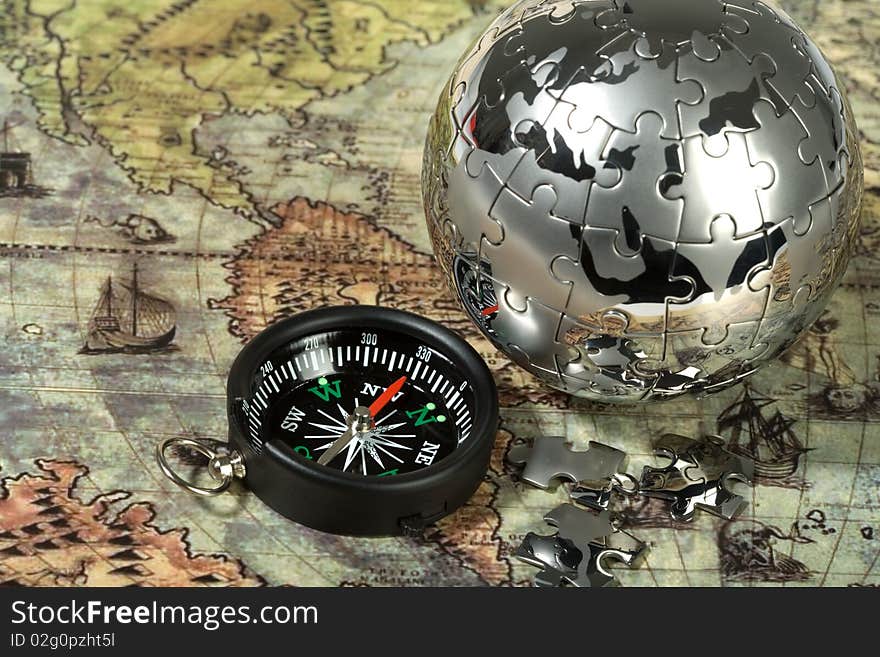 Compass On The Old Map