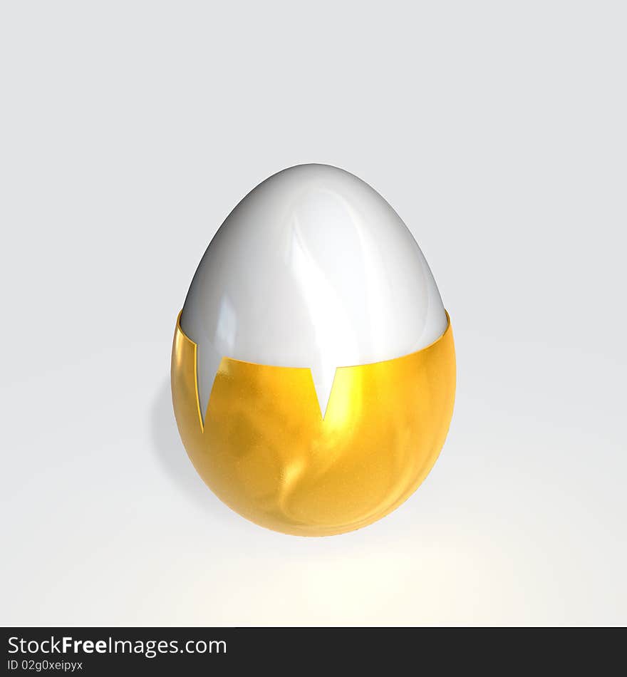 A golden egg on white background.