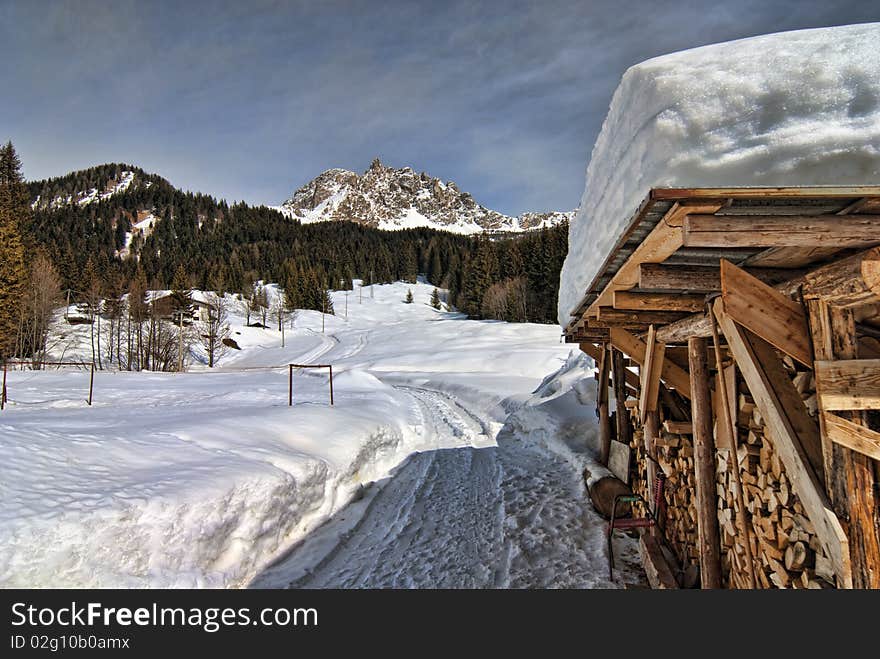 Snow On The Dolomites Mountains, Italy