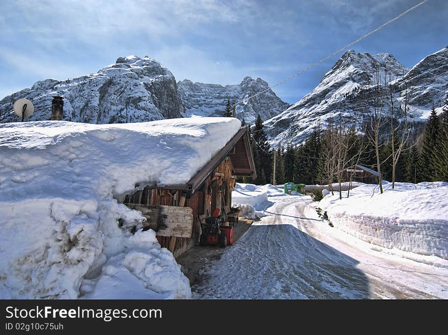 Snow On The Dolomites Mountains, Italy