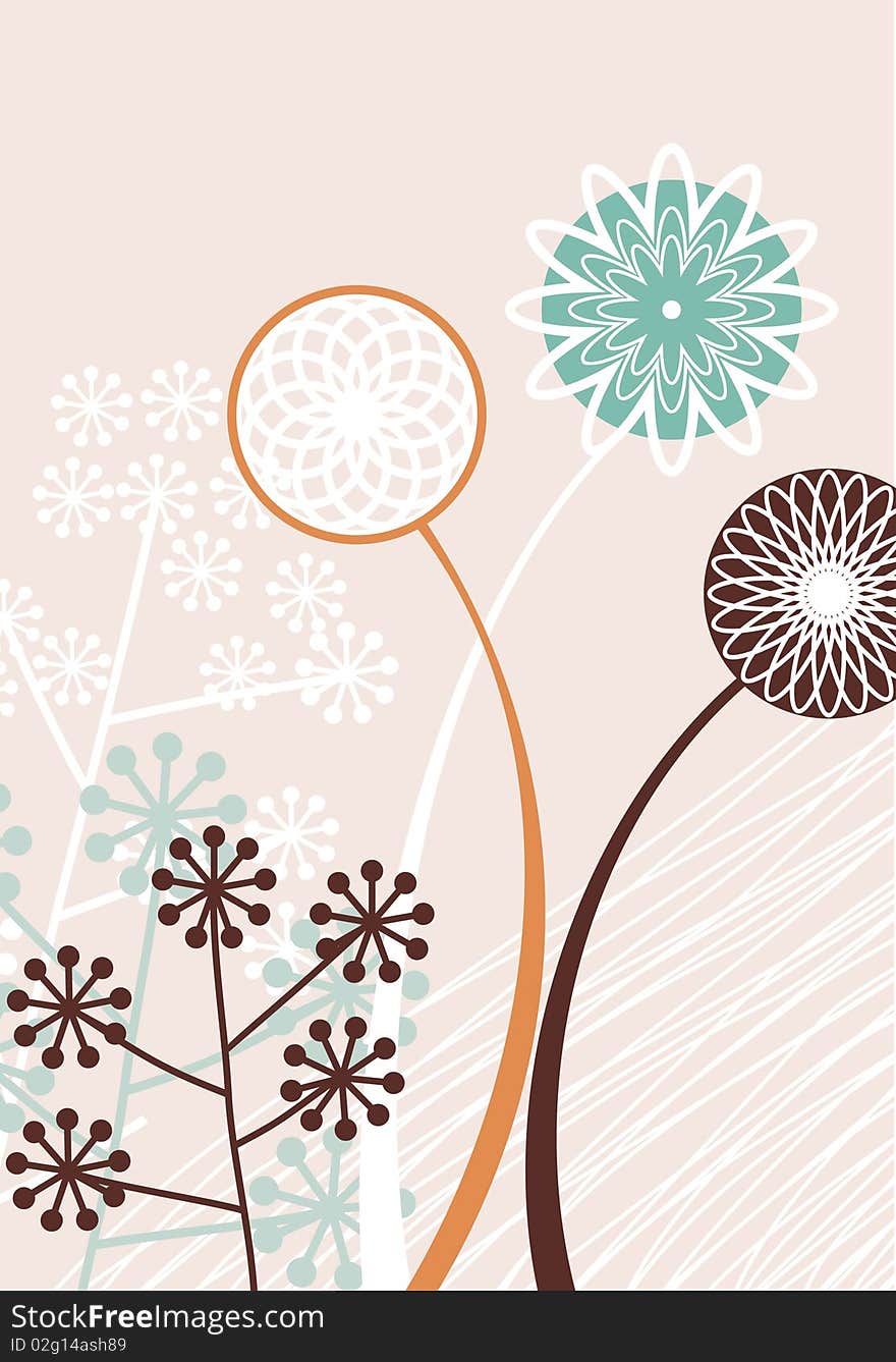 Abstract flower design pink, brown, blue. Abstract flower design pink, brown, blue