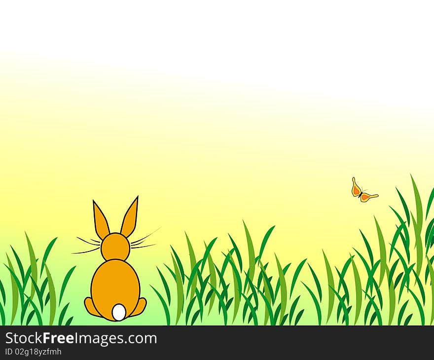 Easter background illustration, rabbit sitting in the grass. Easter background illustration, rabbit sitting in the grass.