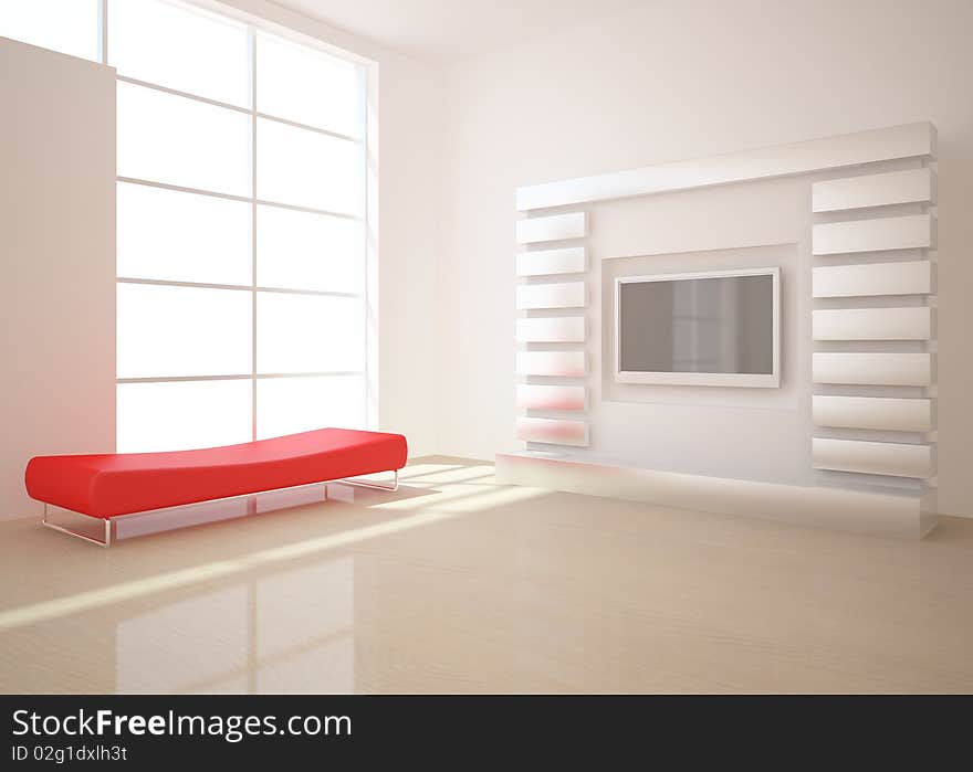 White interior concept with red furniture