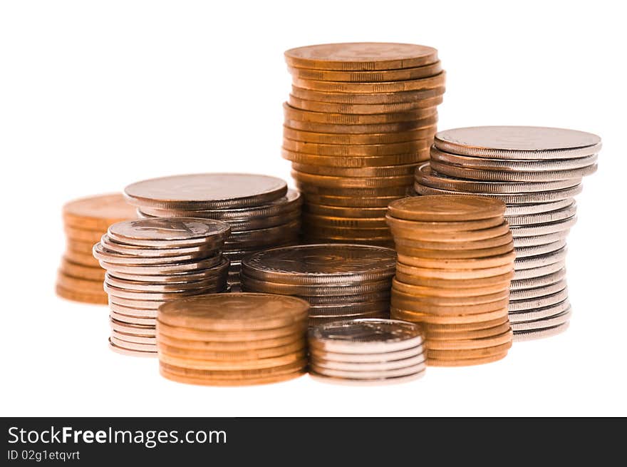 Heap of coins, isolated on white background