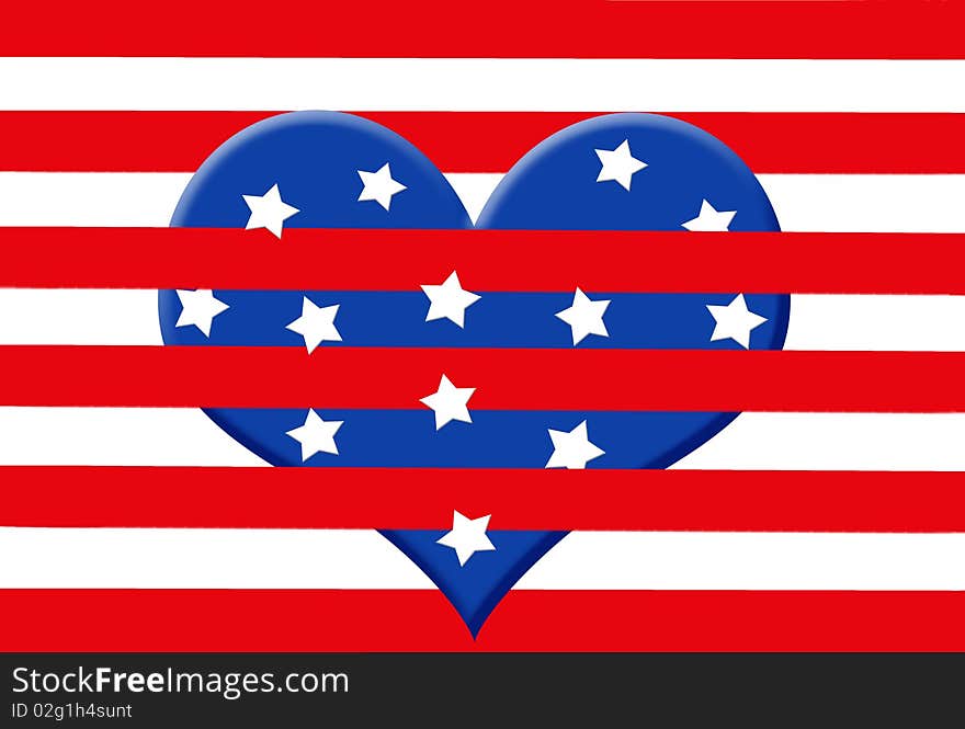 Stars in blue heart with flag stripes. Stars in blue heart with flag stripes.