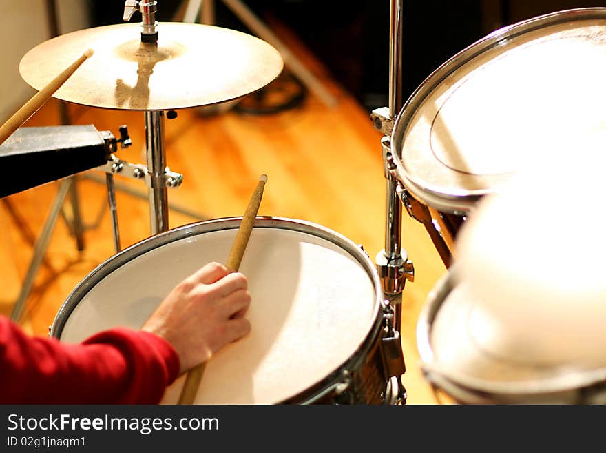 A clouse of a drummers hands, at a class lession. A clouse of a drummers hands, at a class lession.