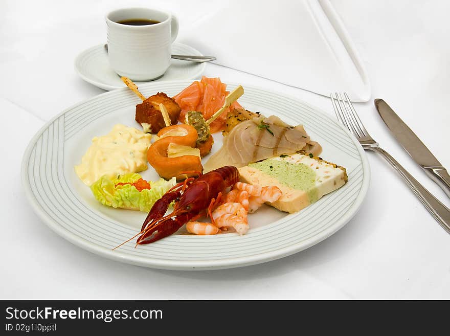 Plate with caviar and seafood. Plate with caviar and seafood