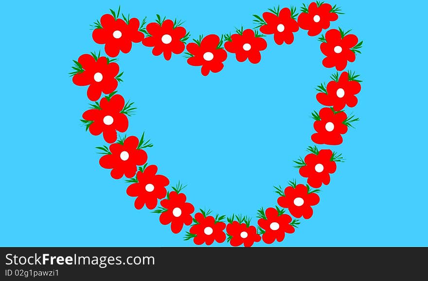 The heart with flowers on blue background