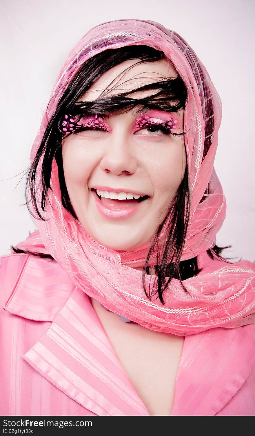 Funny young beauty girl with pink make-up. Funny young beauty girl with pink make-up