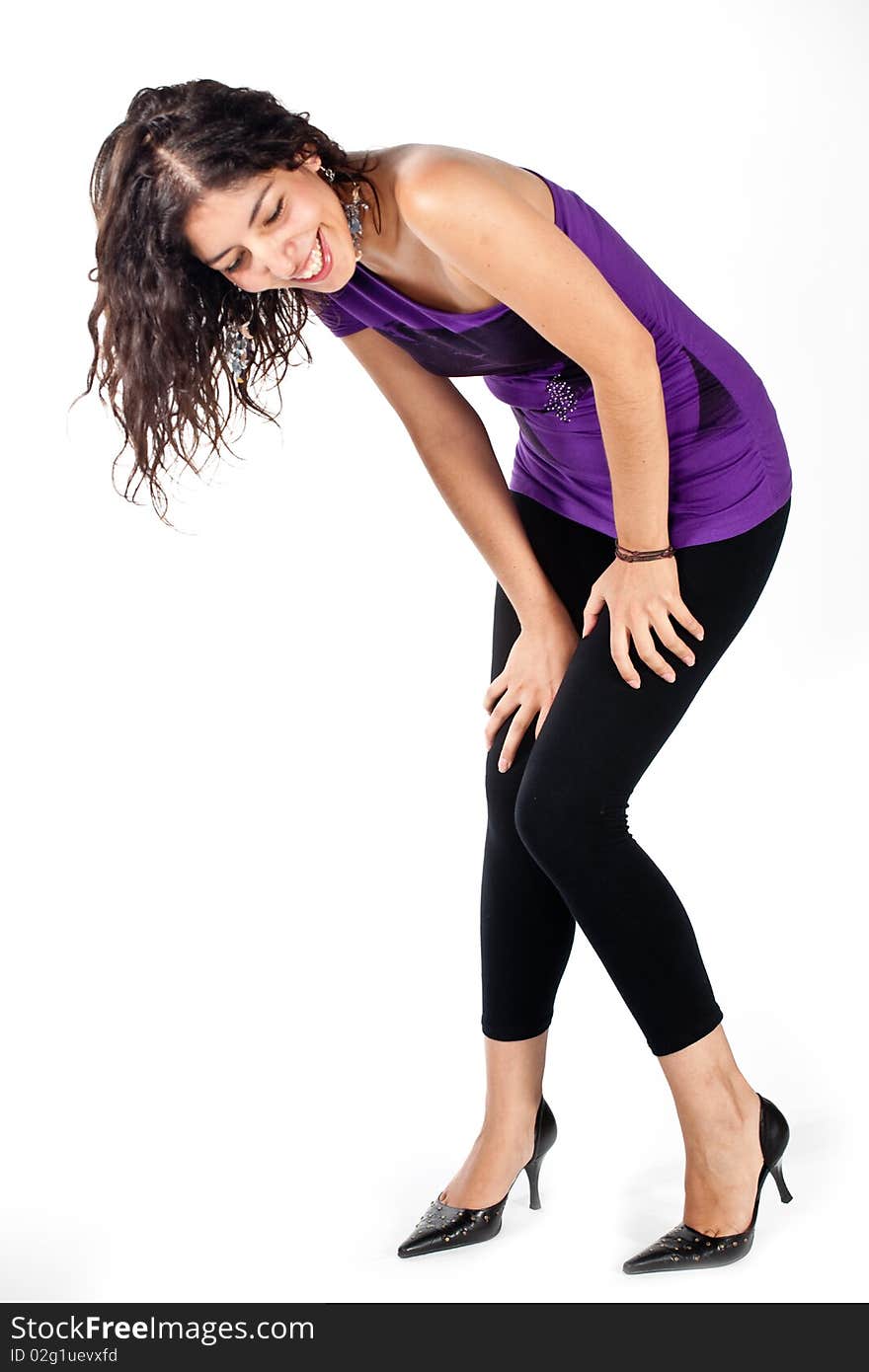 A woman over white background. A woman over white background.