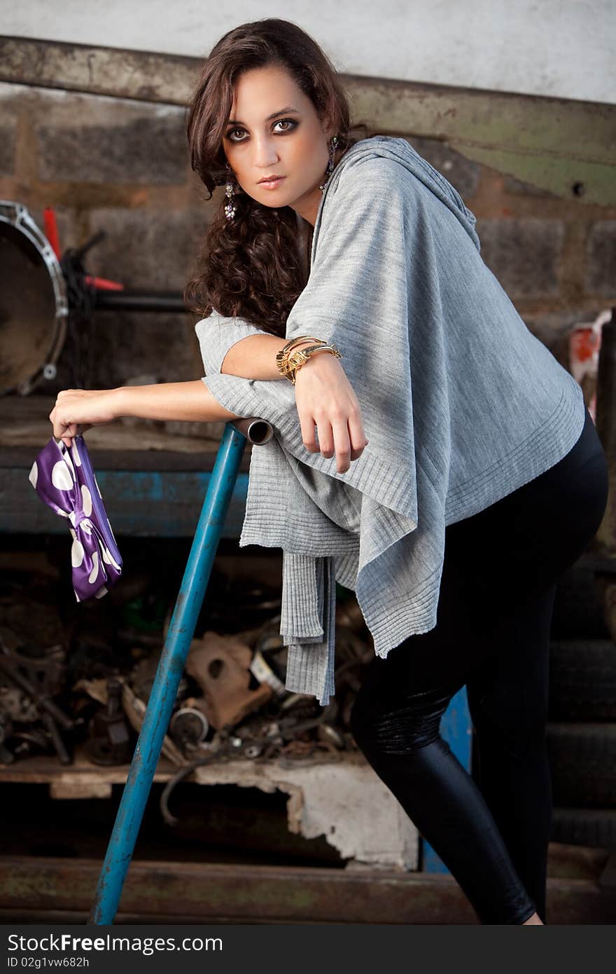 Fashion Shot In Auto Repair Shop.