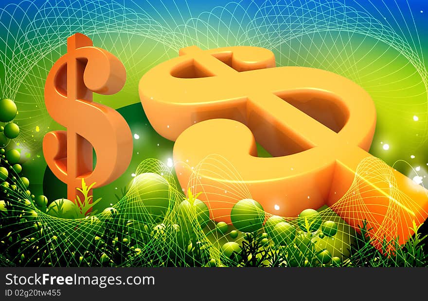 Digital illustration of dollar sign in color background