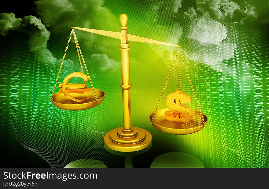 Balancing Scale  Euro And Dollar