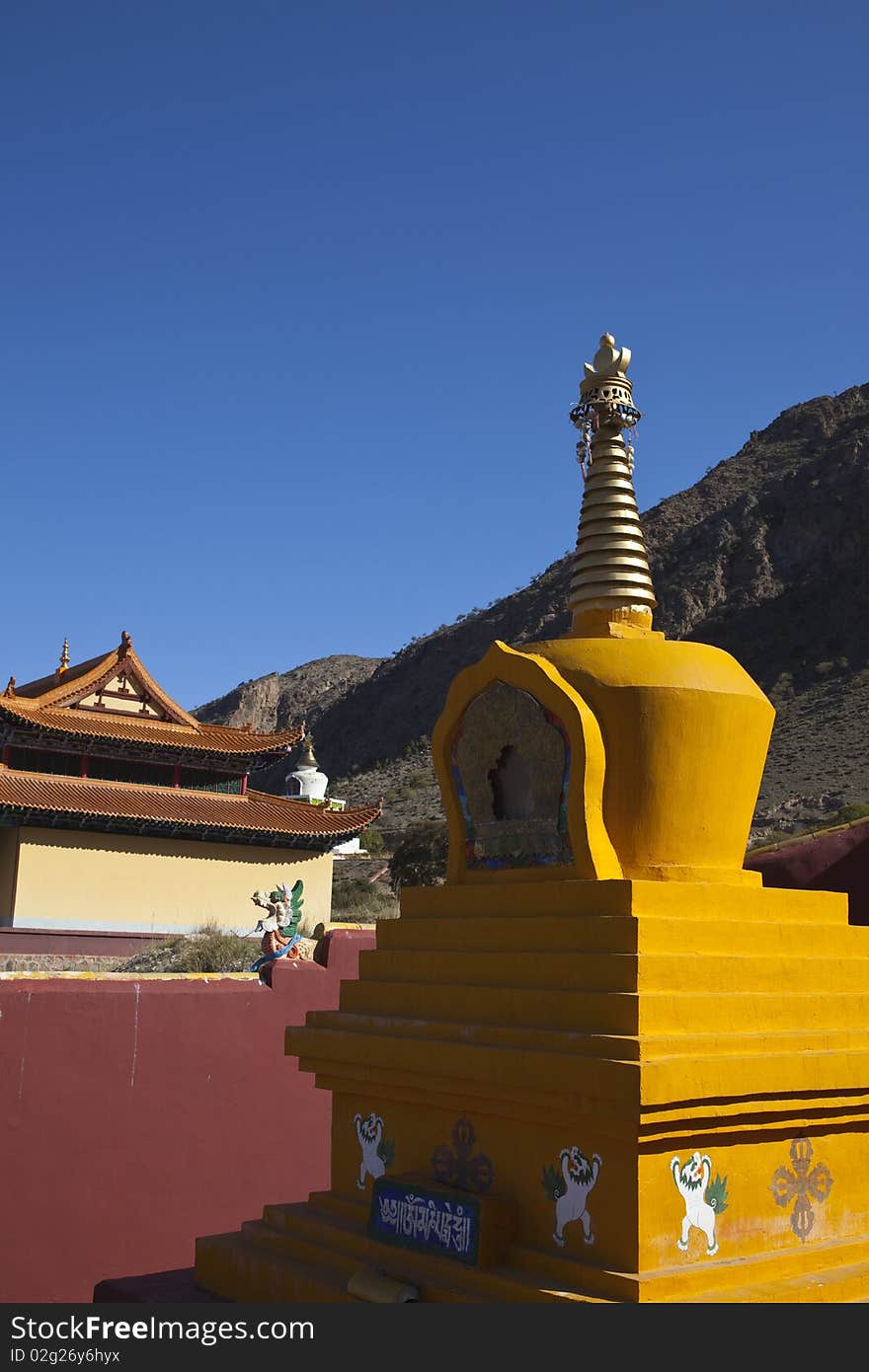 The yellow pagoda of the buddhist monastery in China