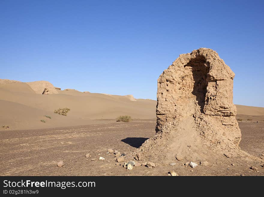 The ruin in desert of Inner Mongolia, China