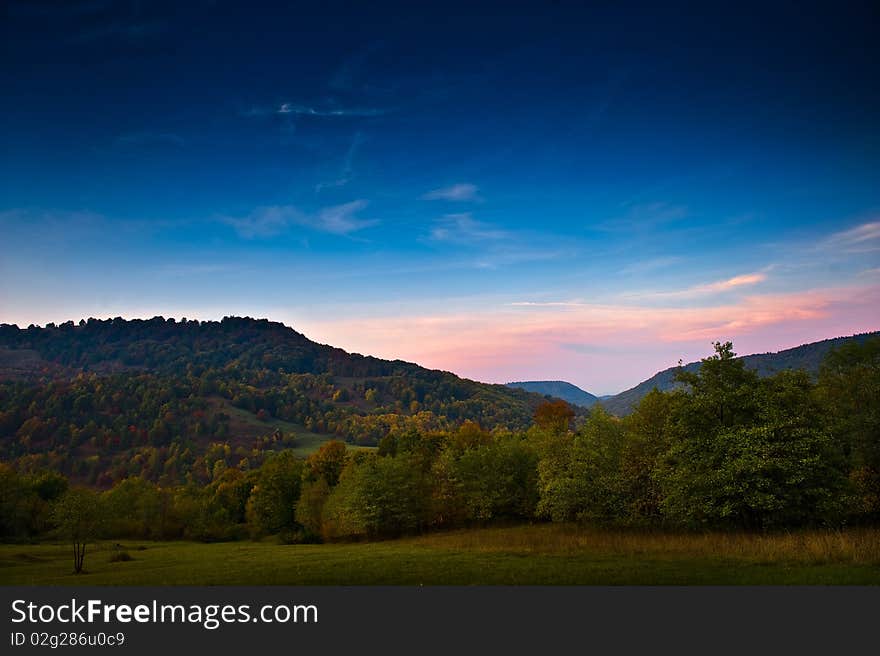 Romanian Landscape at sundown, in autumn