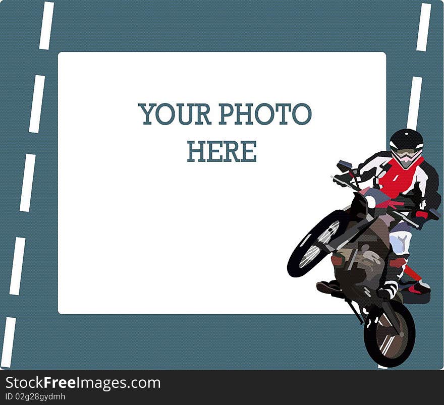 Image of scope for a photo with a motor-cyclist on a route. Image of scope for a photo with a motor-cyclist on a route