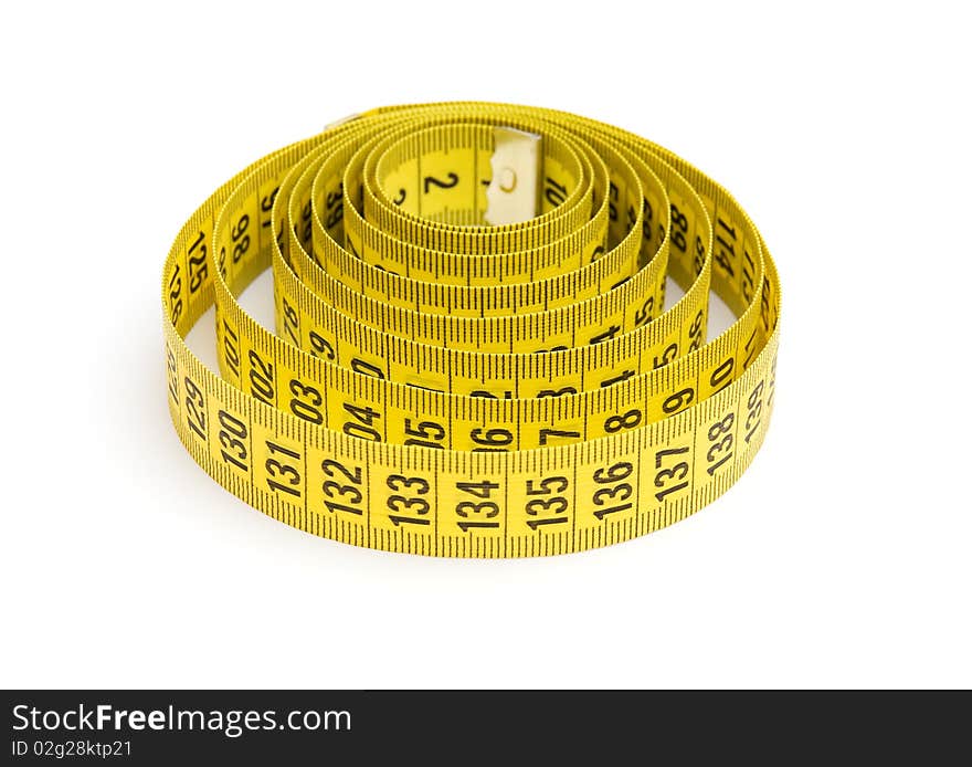 Yellow measuring tape isolated on white background