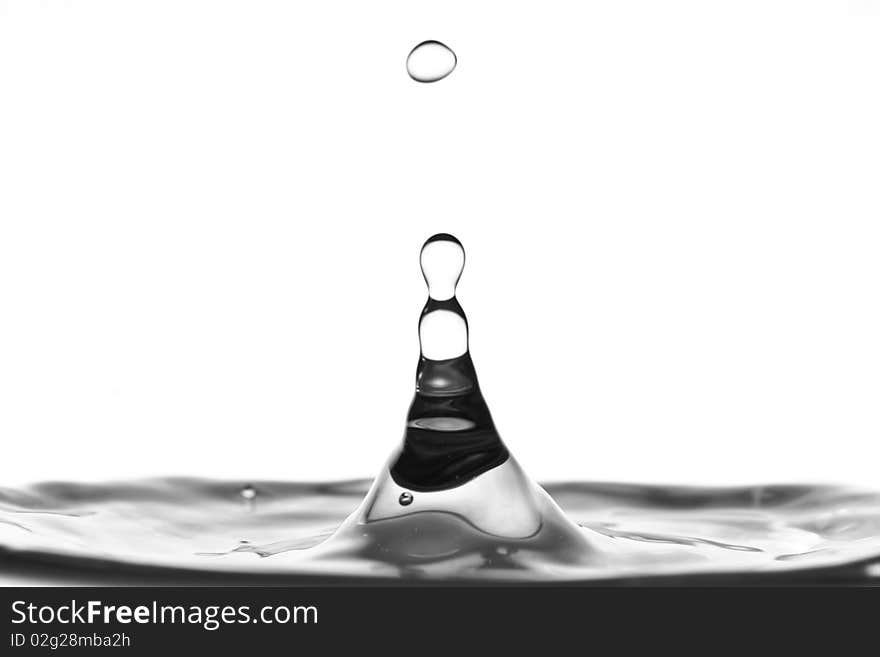 Water drop on white background.