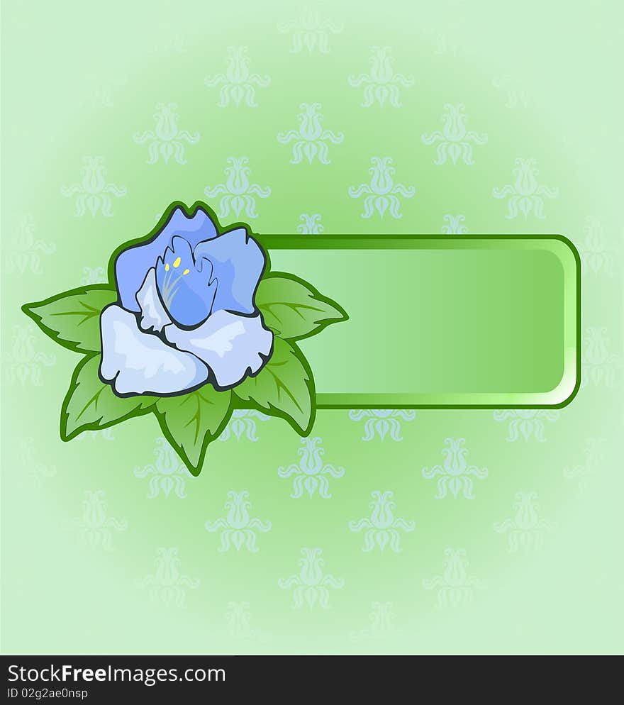 Green frame with blue flower. Green frame with blue flower